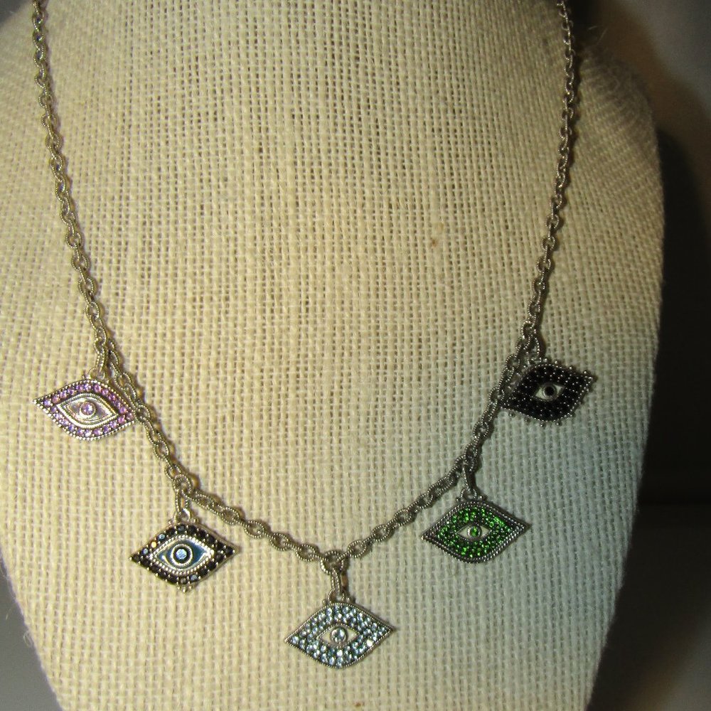 JUDITH RIPKA Evil "Angel" Eyes Necklace 925 Sterling Silver & Gemstones 2 length